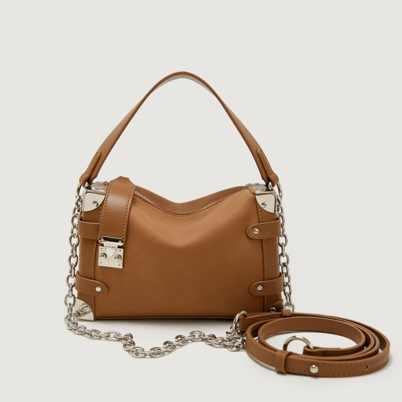 Women's Vegan Leather Structured Chain Crossbody Shoulder Handbag
