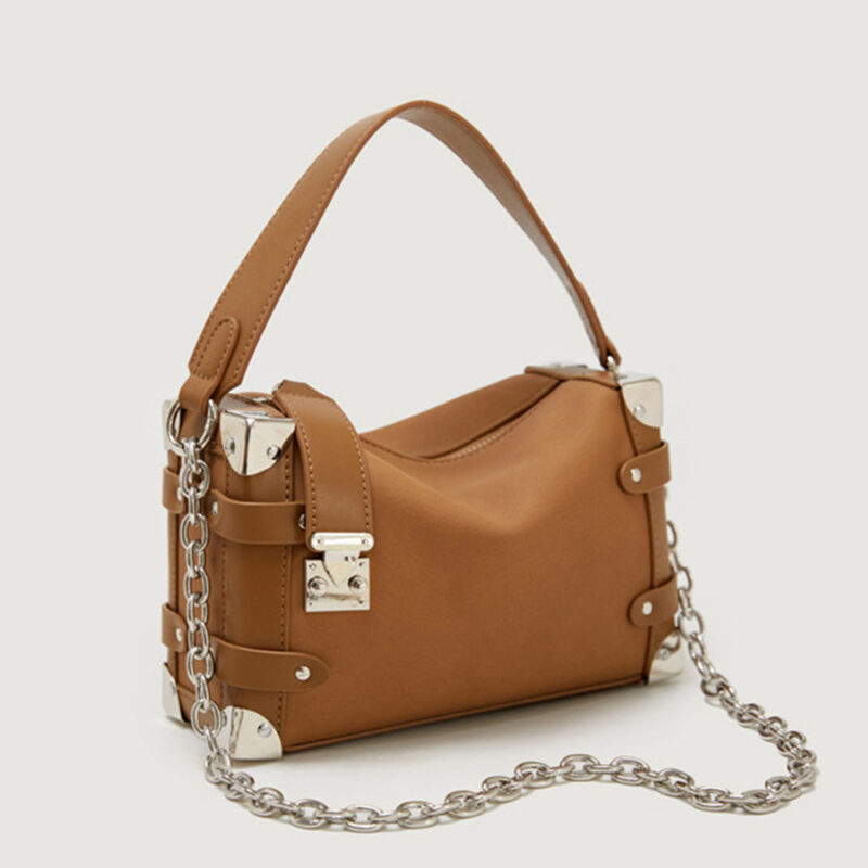Women's Vegan Leather Structured Chain Crossbody Shoulder Handbag