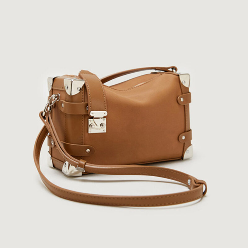 Women's Vegan Leather Structured Chain Crossbody Shoulder Handbag