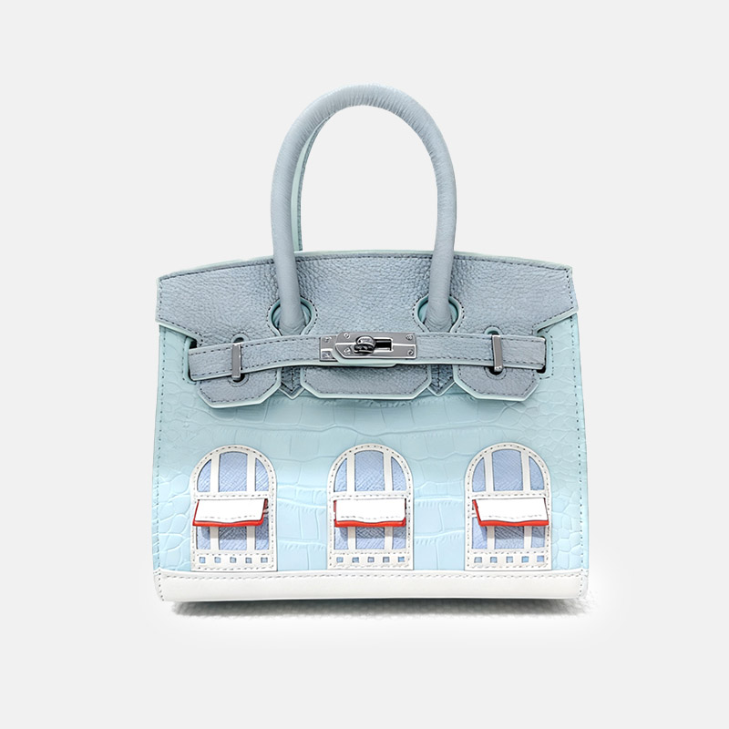 Women's Vegan Leather Croc Print HOUSE Pattern Top Handle Bag