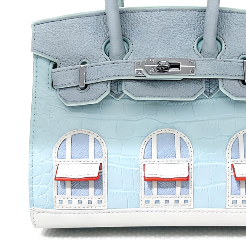 Women's Vegan Leather Croc Print HOUSE Pattern Top Handle Bag