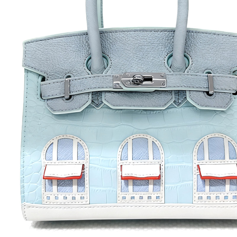 Women's Vegan Leather Croc Print HOUSE Pattern Top Handle Bag