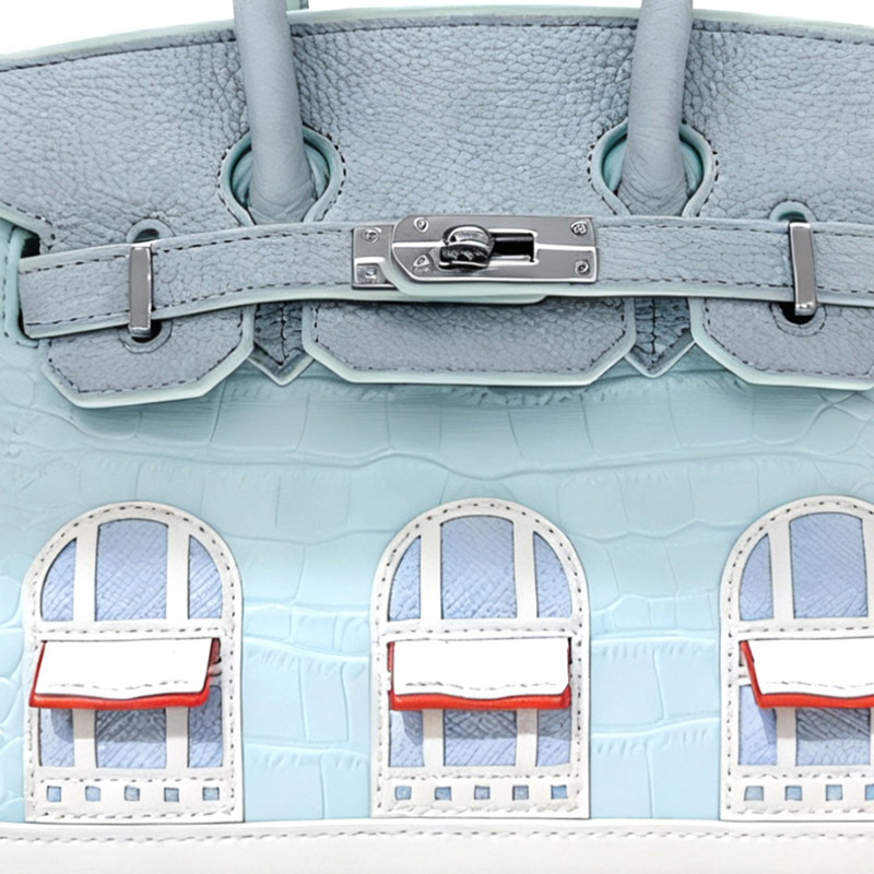 Women's Vegan Leather Croc Print HOUSE Pattern Top Handle Bag