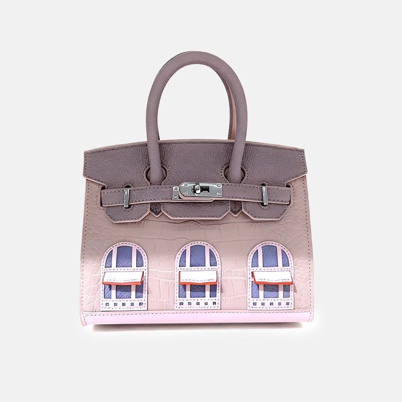 Women's Vegan Leather Croc Print HOUSE Pattern Top Handle Bag