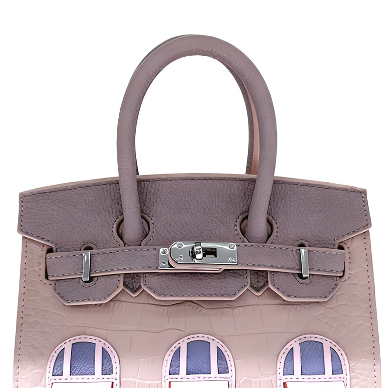 Women's Vegan Leather Croc Print HOUSE Pattern Top Handle Bag