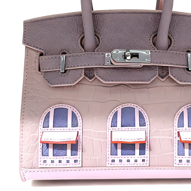 Women's Vegan Leather Croc Print HOUSE Pattern Top Handle Bag