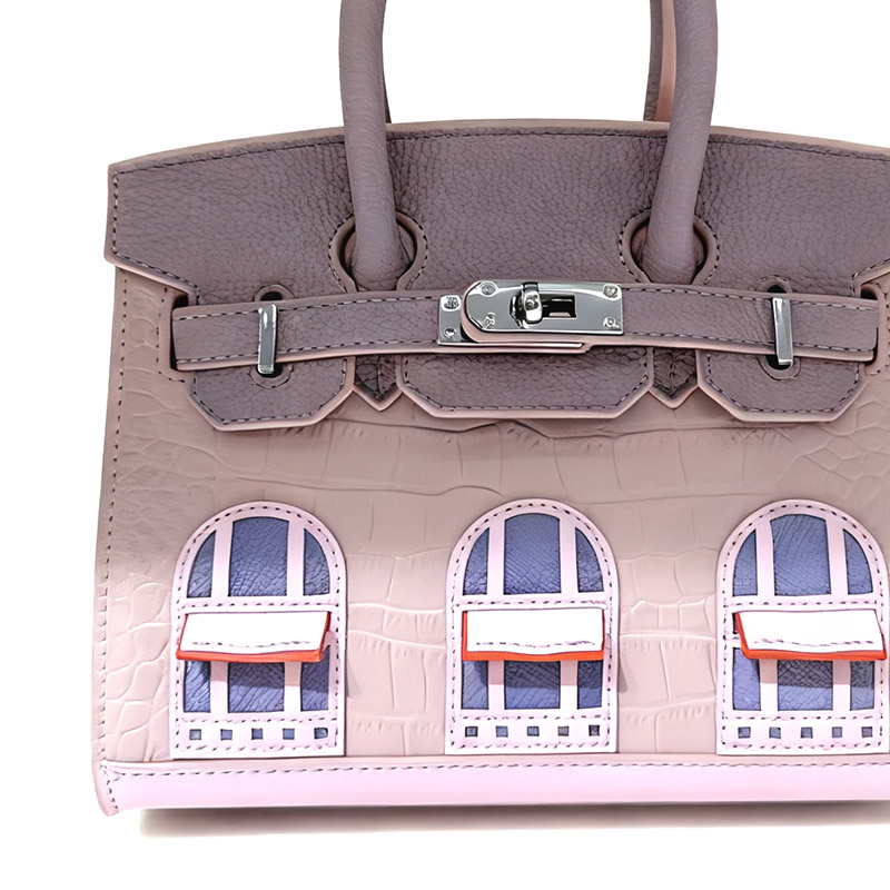 Women's Vegan Leather Croc Print HOUSE Pattern Top Handle Bag