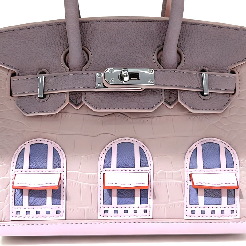 Women's Vegan Leather Croc Print HOUSE Pattern Top Handle Bag