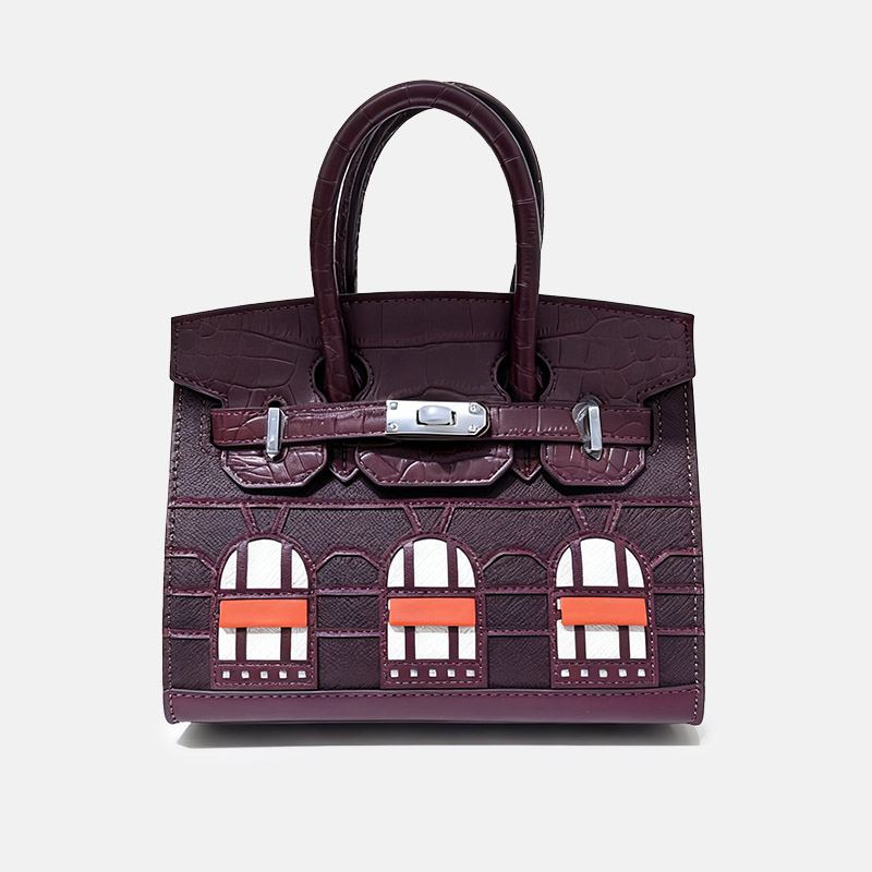 Women's Vegan Leather Croc Print HOUSE Pattern Top Handle Bag