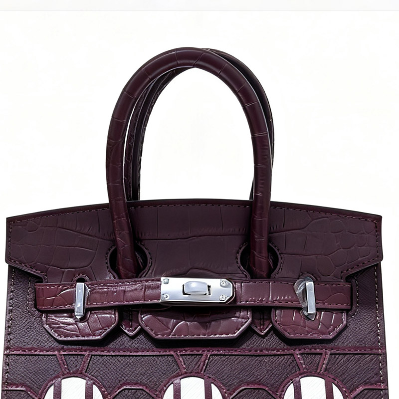Women's Vegan Leather Croc Print HOUSE Pattern Top Handle Bag