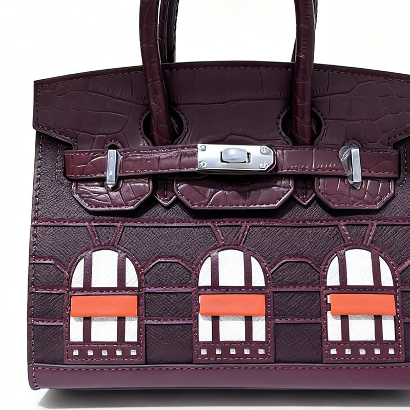 Women's Vegan Leather Croc Print HOUSE Pattern Top Handle Bag