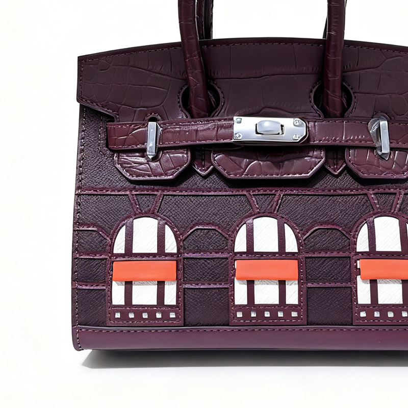 Women's Vegan Leather Croc Print HOUSE Pattern Top Handle Bag