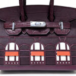 Women's Vegan Leather Croc Print HOUSE Pattern Top Handle Bag