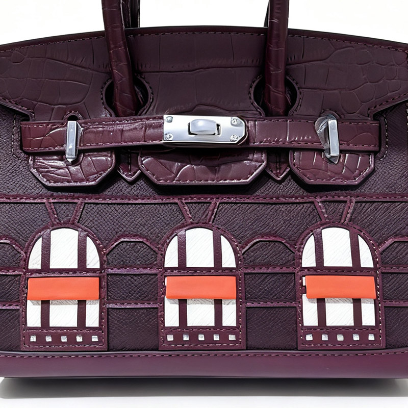 Women's Vegan Leather Croc Print HOUSE Pattern Top Handle Bag