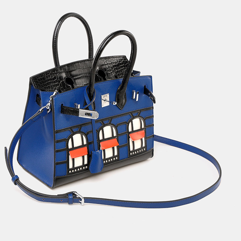 Women's Vegan Leather Croc Print Lock HOUSE Top Handle Bag