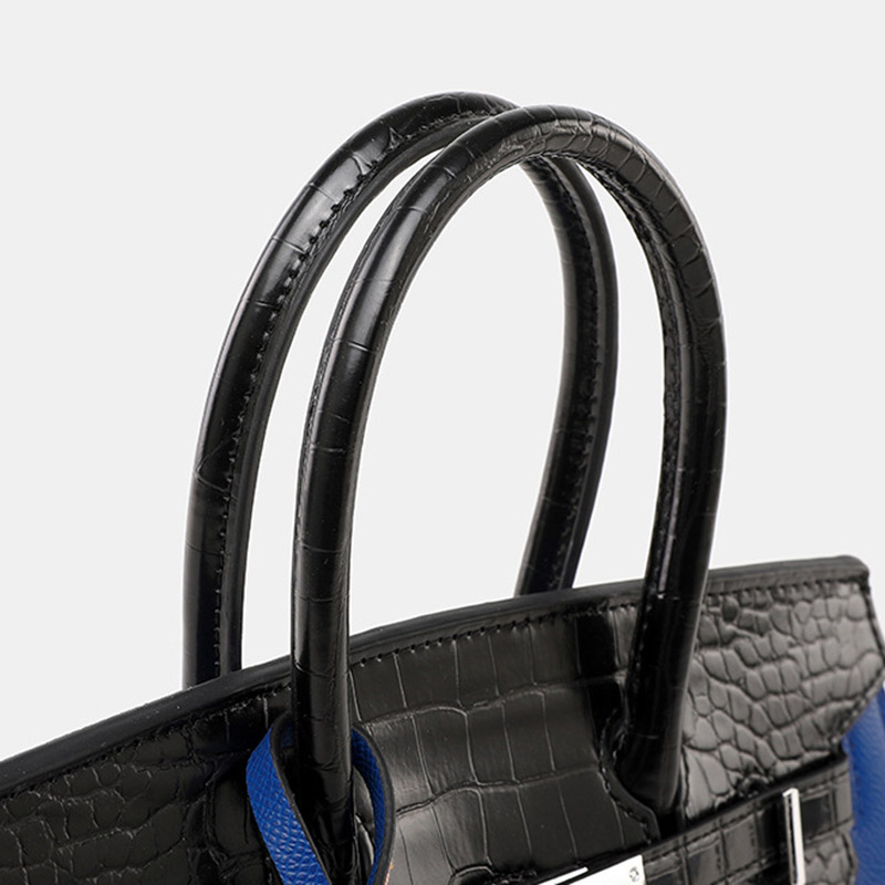 Women's Vegan Leather Croc Print Lock HOUSE Top Handle Bag