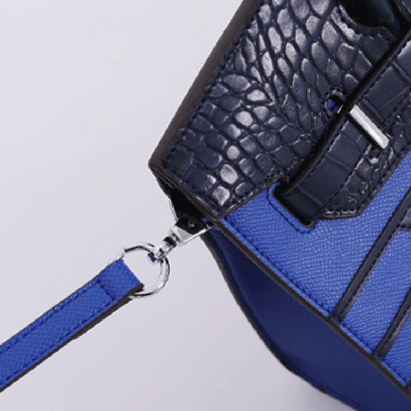 Women's Vegan Leather Croc Print Lock HOUSE Top Handle Bag