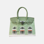 Women's Vegan Leather Croc Print Lock HOUSE Top Handle Bag