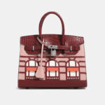 Women's Vegan Leather Croc Print Lock HOUSE Top Handle Bag