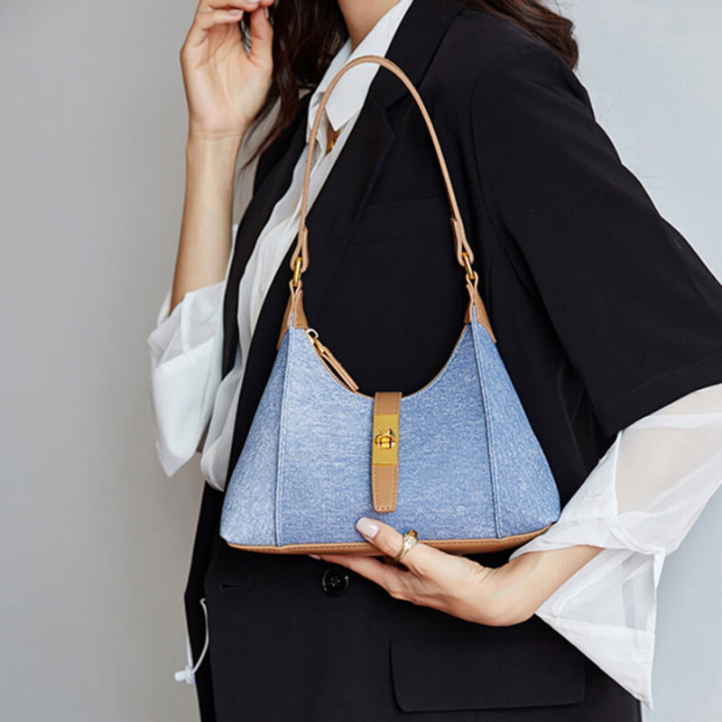 Women's Vegan Leather Structured Buckle Shoulder Crossbody Hobo Bag