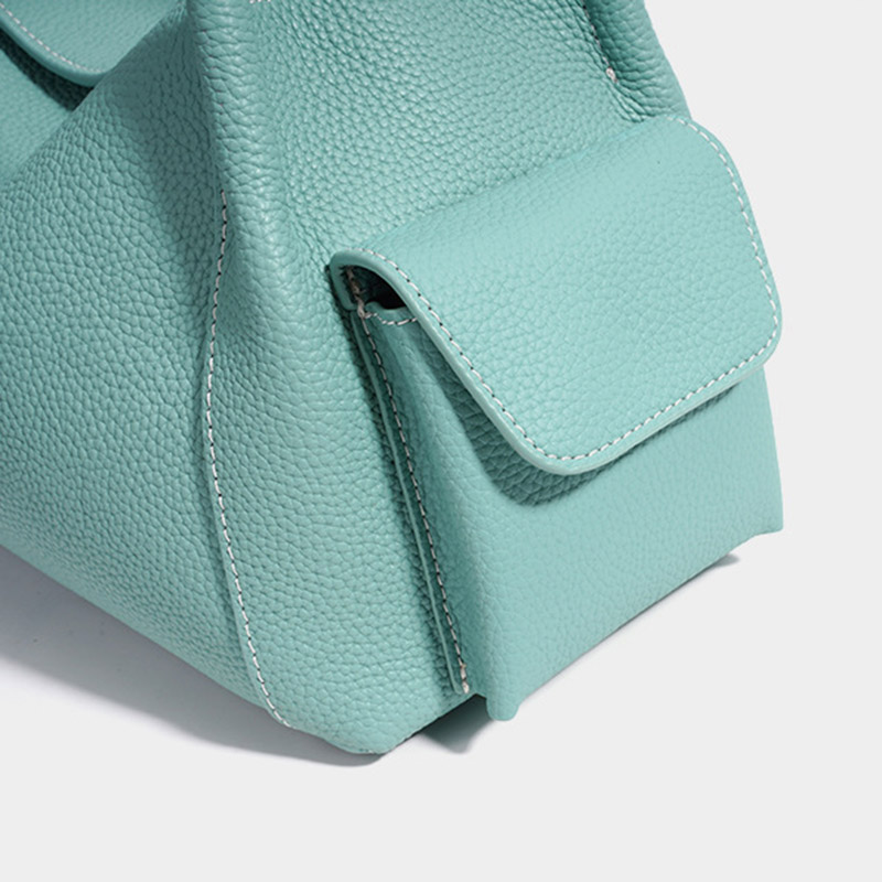 Women's Full-Grain Leather Pebbled Shoulder Top Handle Bag