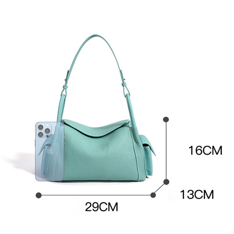 Women's Full-Grain Leather Pebbled Shoulder Top Handle Bag