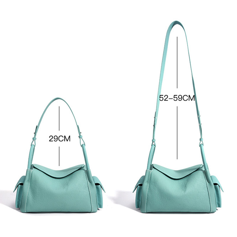Women's Full-Grain Leather Pebbled Shoulder Top Handle Bag