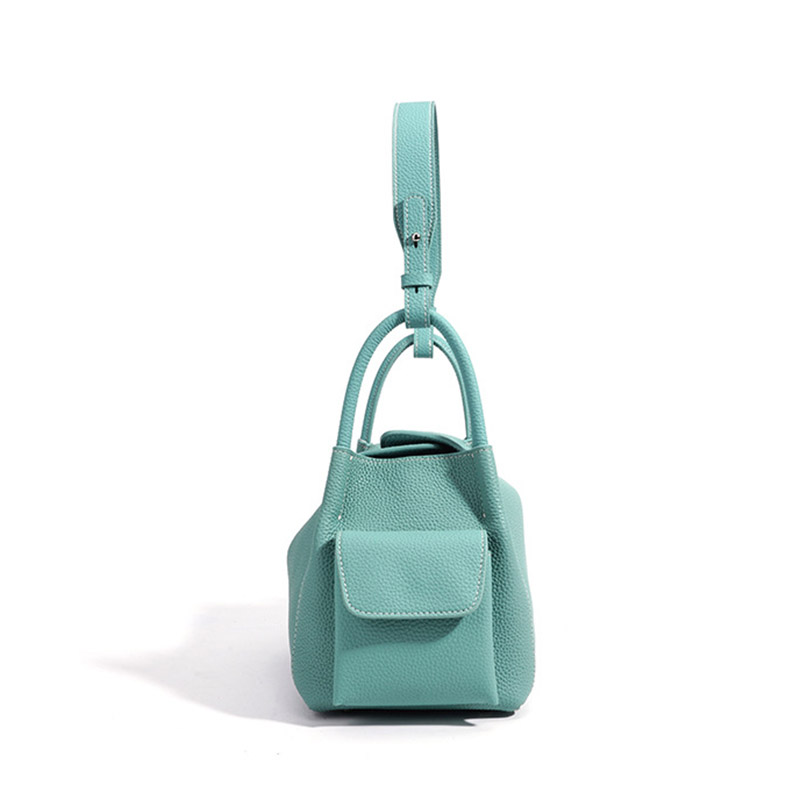 Women's Full-Grain Leather Pebbled Shoulder Top Handle Bag