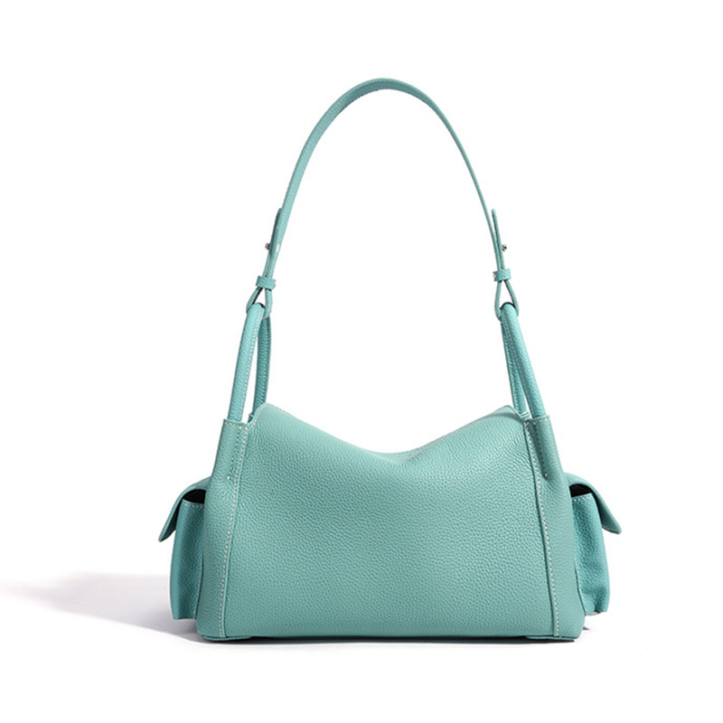 Women's Full-Grain Leather Pebbled Shoulder Top Handle Bag