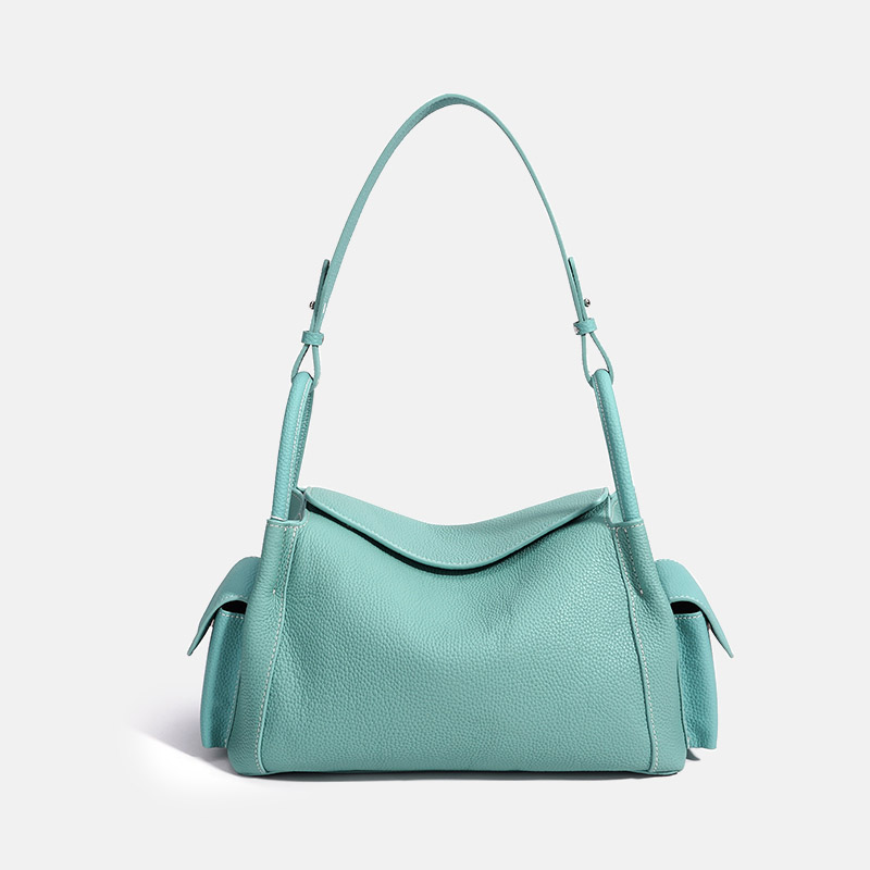 Women's Full-Grain Leather Pebbled Shoulder Top Handle Bag