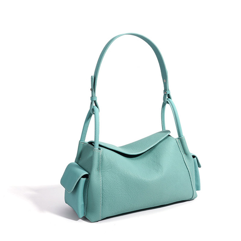 Women's Full-Grain Leather Pebbled Shoulder Top Handle Bag