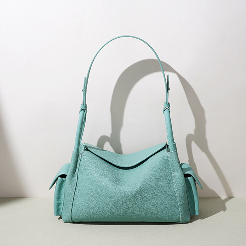 Women's Full-Grain Leather Pebbled Shoulder Top Handle Bag