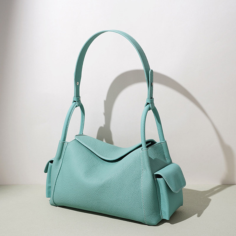 Women's Full-Grain Leather Pebbled Shoulder Top Handle Bag