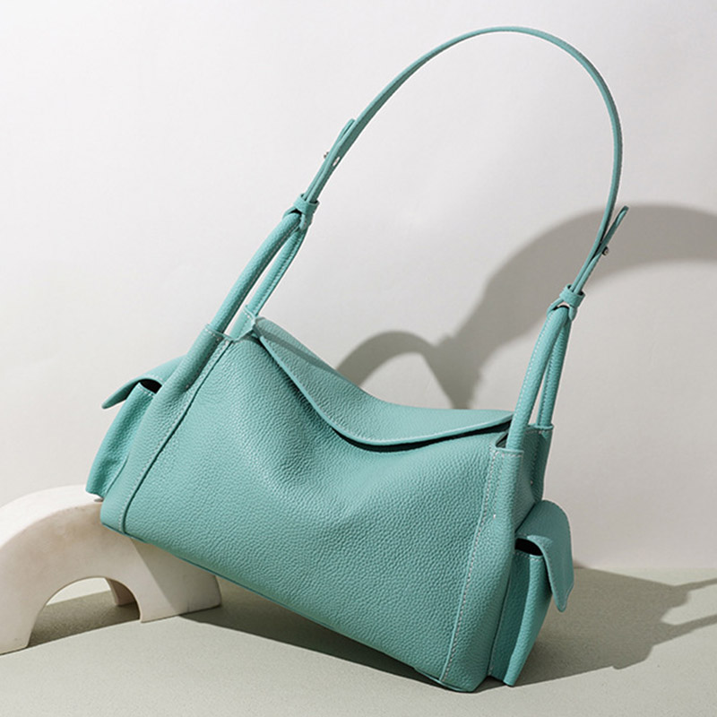 Women's Full-Grain Leather Pebbled Shoulder Top Handle Bag