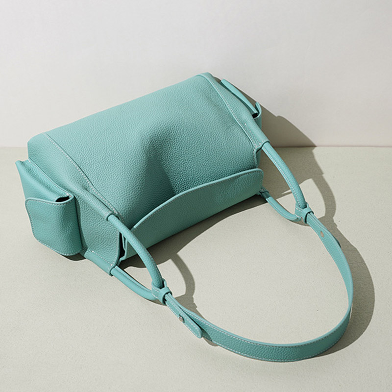 Women's Full-Grain Leather Pebbled Shoulder Top Handle Bag