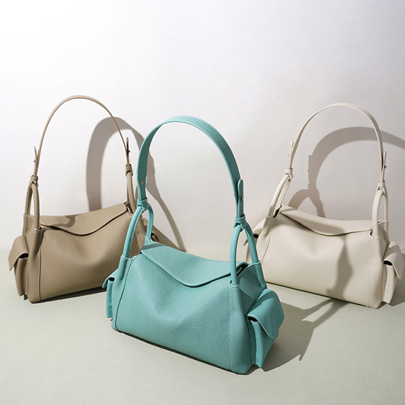Women's Full-Grain Leather Pebbled Shoulder Top Handle Bag