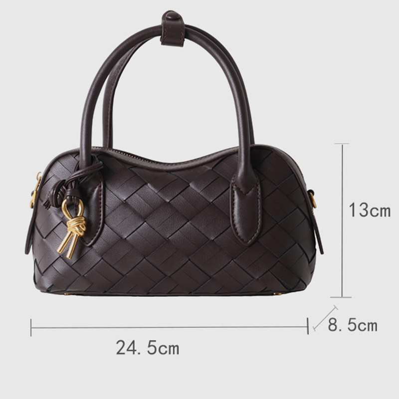 Women's Split Leather Woven Crossbody Top Handle Bag
