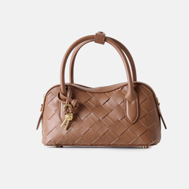 Women's Split Leather Woven Crossbody Top Handle Bag