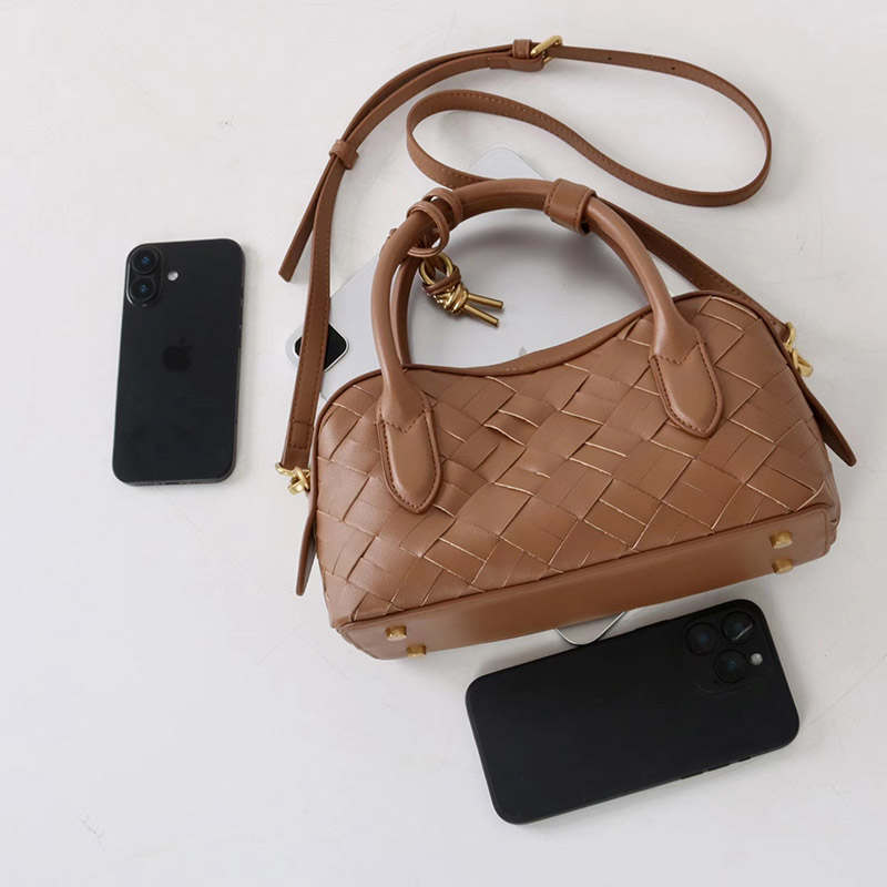 Women's Split Leather Woven Crossbody Top Handle Bag