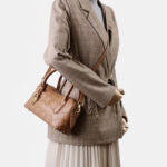 Women's Split Leather Woven Crossbody Top Handle Bag