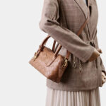 Women's Split Leather Woven Crossbody Top Handle Bag