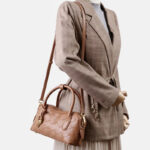 Women's Split Leather Woven Crossbody Top Handle Bag