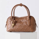 Women's Split Leather Woven Crossbody Top Handle Bag