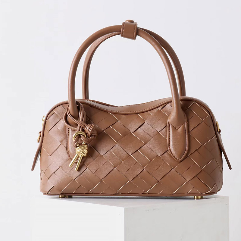Women's Split Leather Woven Crossbody Top Handle Bag