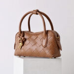 Women's Split Leather Woven Crossbody Top Handle Bag