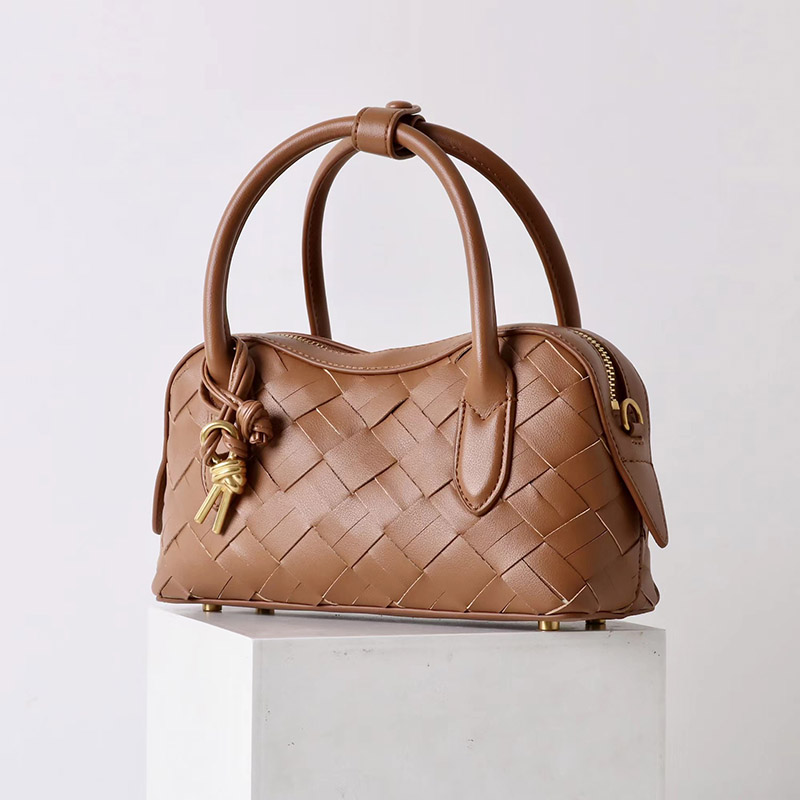 Women's Split Leather Woven Crossbody Top Handle Bag