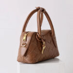 Women's Split Leather Woven Crossbody Top Handle Bag