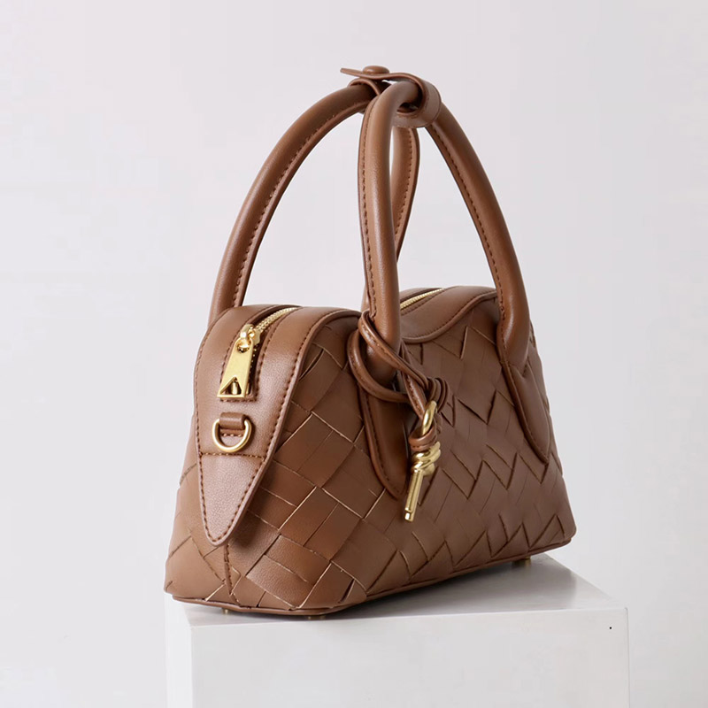 Women's Split Leather Woven Crossbody Top Handle Bag