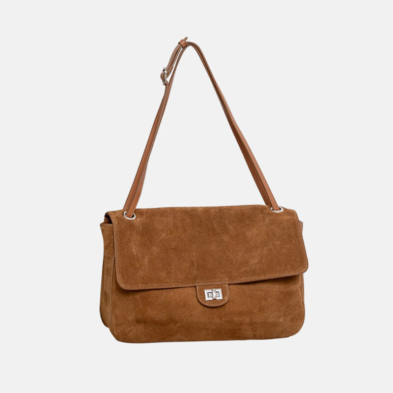 Women's Suede Flap Lock Shoulder Bag