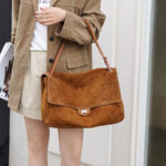 Women's Suede Flap Lock Shoulder Bag